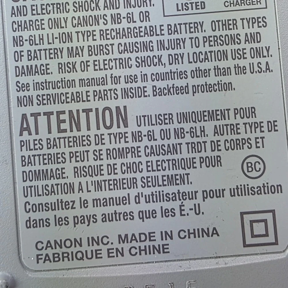 Canon CB-2LY Battery Charger‎ for NB-6L NB-6LH PowerShot Digital Cameras Grey S2